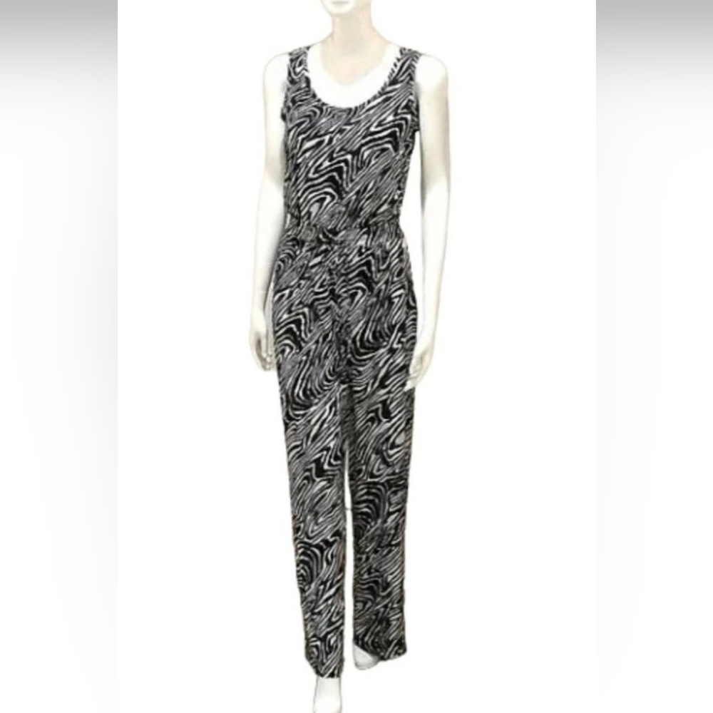 Calvin Klein Jumpsuit Women's Sz 8โ Black White Zebra Sleeveless Elastic Waist